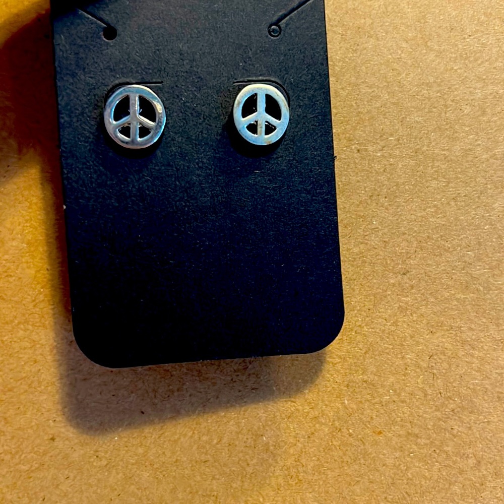 Silver Peace sign studded earrings